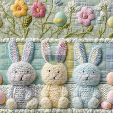 Load image into Gallery viewer, Bunnies on Faux Quilt with Flowers by Abby