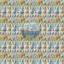 Load image into Gallery viewer, Bunnies on Faux Quilt with Flowers by Abby