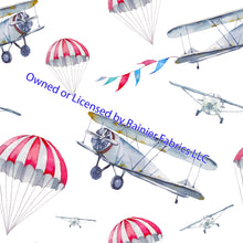 Load image into Gallery viewer, Bi-Planes and Parachutes - Order by half yard - See below for instructions on ordering and base fabrics