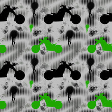 Load image into Gallery viewer, Motorcycles with options and solids - by Nina - Order by half yard - See below for instructions on ordering and base fabrics