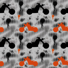 Load image into Gallery viewer, Motorcycles with options and solids - by Nina - Order by half yard - See below for instructions on ordering and base fabrics