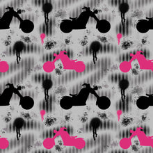 Load image into Gallery viewer, Motorcycles with options and solids - by Nina - Order by half yard - See below for instructions on ordering and base fabrics