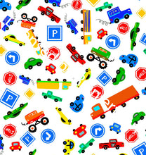 Load image into Gallery viewer, Cars and Trucks oh My and solids - Order by half yard - See below for instructions on ordering and base fabrics