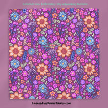Load image into Gallery viewer, Colorful Embroidery in Green and Pink by Art working Momma - 2-5 business days to ship - Order by 1/2 yard