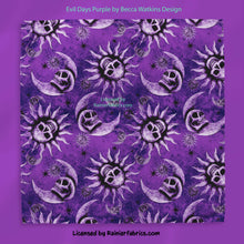 Load image into Gallery viewer, Evil Days in Black and Purple by Becca Watkins Design - 2-5 business days to ship - Order by 1/2 yard