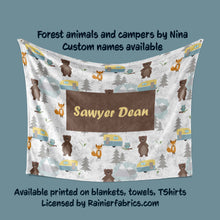 Load image into Gallery viewer, Forest Animals and Camper by Nina - Blanket
