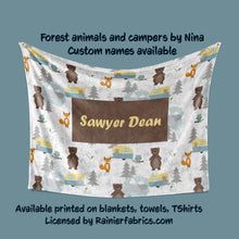 Load image into Gallery viewer, Forest Animals and Camper by Nina - Blanket