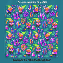 Load image into Gallery viewer, Gnomes mining Crystals in Blue or Purple - TAT 2-5 Days (Turn around time) - Order by 1/2 yard; Description of bases below