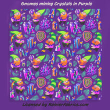 Load image into Gallery viewer, Gnomes mining Crystals in Blue or Purple - TAT 2-5 Days (Turn around time) - Order by 1/2 yard; Description of bases below