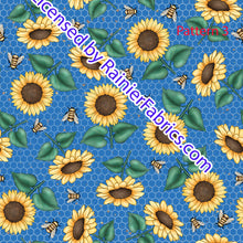 Load image into Gallery viewer, Bees, Sunflowers and Happiness with lots of options - Order by half yard -instructions below on base fabrics