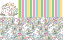Load image into Gallery viewer, Kittycorns with Panel and Stripes by Everbloom - 2-5 day TAT - Order by 1/2 yard; Blankets and towels available too