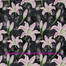 Load image into Gallery viewer, Lily's -art by Nina - order by half yard, description of base fabric below
