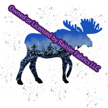 Load image into Gallery viewer, Aurora Moose Collection in Blue with options and panel - by Nina with options - Order by half yard - See below for instructions on ordering and base fabrics