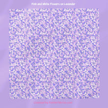 Load image into Gallery viewer, Pink and Purple Flowers on Lavender or Purple- 2-5 day turnaround - Order by 1/2 yard; Description of bases below