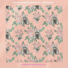 Load image into Gallery viewer, Raccoons on Pink or Blue - Trash Pandas! - 2-5 day turnaround - Order by 1/2 yard; Description of bases below