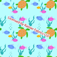 Load image into Gallery viewer, Sea Turtles by Nina - options with matching stripes and solids - Order by half yard - See below for instructions on ordering and base fabrics