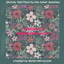 Load image into Gallery viewer, Sketchy Teal Floral and Stripes by Rae Culver Seamless - 2-5 business days to ship - Order by 1/2 yard