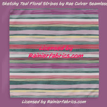 Load image into Gallery viewer, Sketchy Teal Floral and Stripes by Rae Culver Seamless - 2-5 business days to ship - Order by 1/2 yard