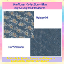 Load image into Gallery viewer, Sunflower Blue Collection - from Turkey Trail Treasures - 2-5 day turnaround - Order by 1/2 yard; Description of bases below