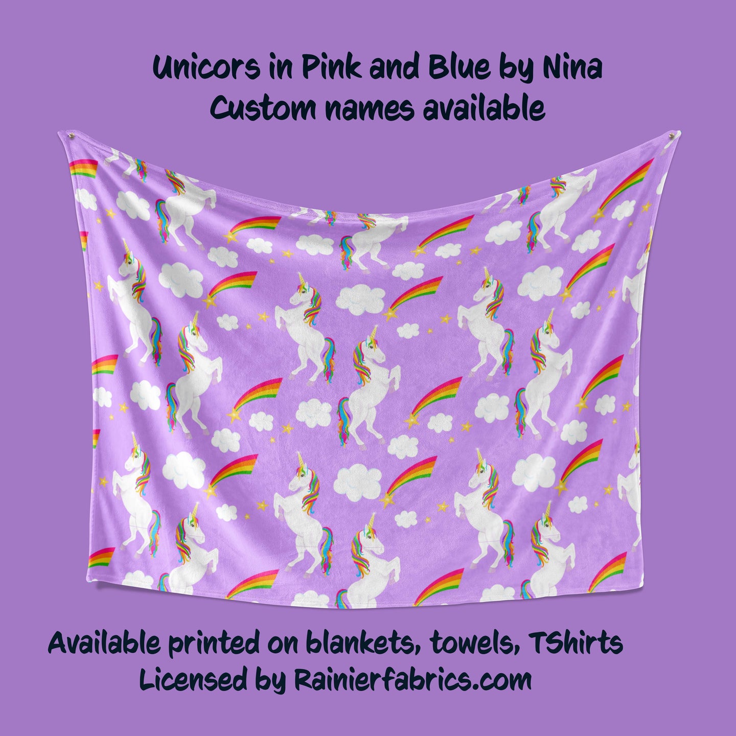 Unicorns by Nina in Pink and Purple - Blanket