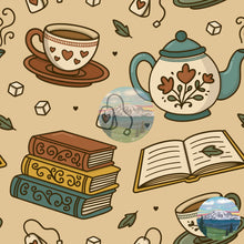 Load image into Gallery viewer, Books and Tea Collection - Hand drawn by Savannah Heil - limited - please order by 1/2 yard
