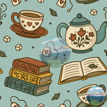 Load image into Gallery viewer, Books and Tea Collection - Hand drawn by Savannah Heil - limited - please order by 1/2 yard
