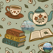 Load image into Gallery viewer, Books and Tea Collection - Hand drawn by Savannah Heil - limited - please order by 1/2 yard
