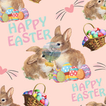 Load image into Gallery viewer, Happy Easter with Bunnies by Simply Sweet - pink or yellow background
