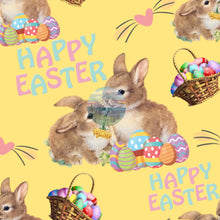 Load image into Gallery viewer, Happy Easter with Bunnies by Simply Sweet - pink or yellow background
