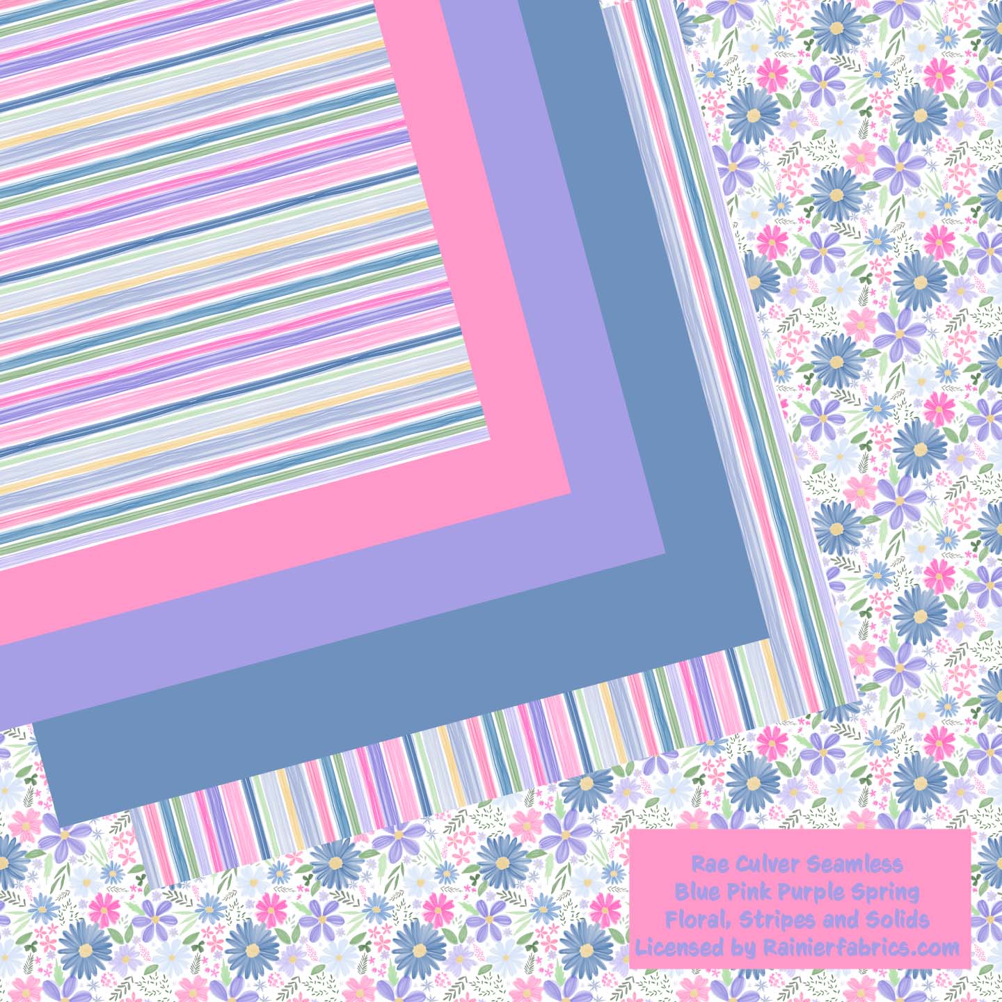 Blue, Pink, Purple Spring Floral, Stripes and Solids by Rae Culver Seamless