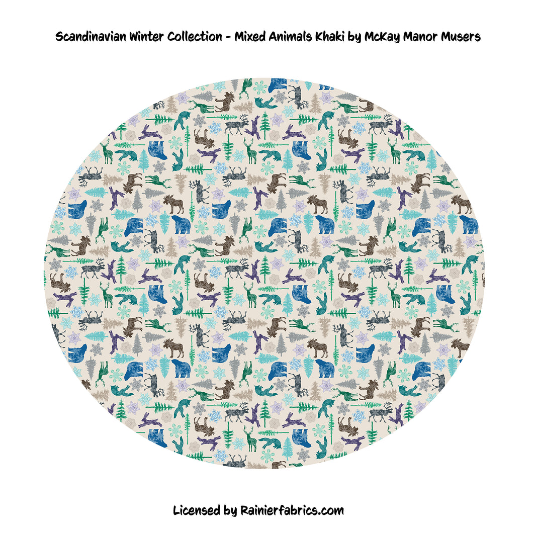 Scandinavian Winter Collection - Mixed Animals by McKay Manor Musers - Please order by 1/2 Yard - All prints are continuous