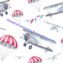 Load image into Gallery viewer, Bi-Planes and Parachutes  - Order by half yard - See below for instructions on ordering and base fabrics
