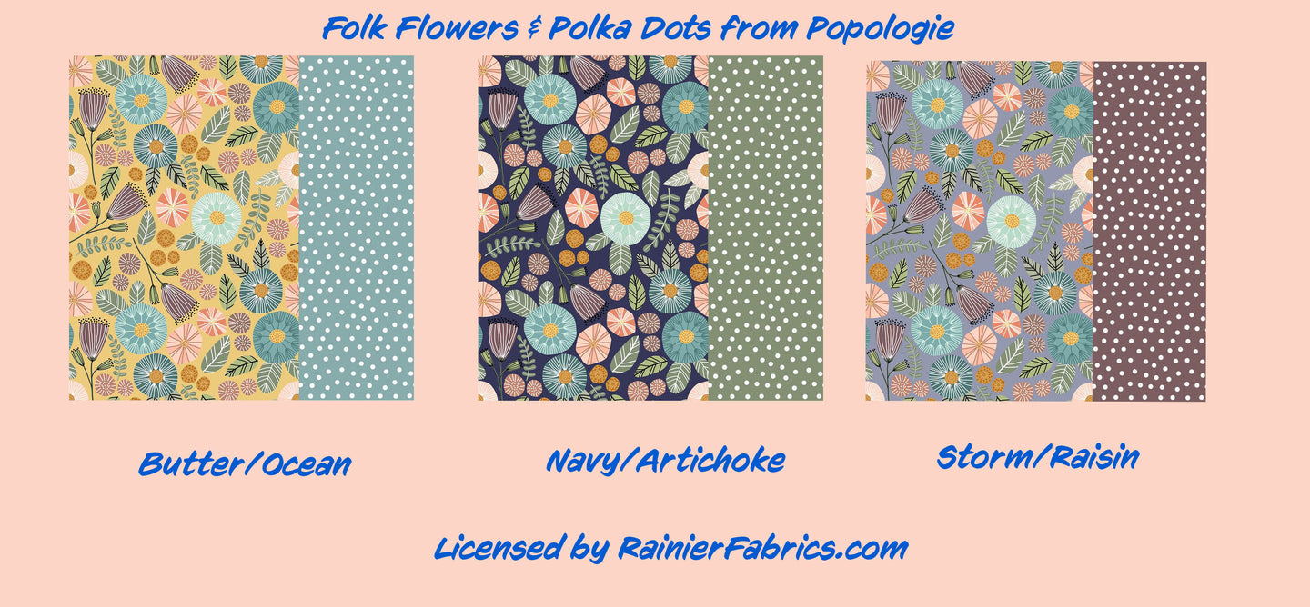 Folk Flowers & Polka Dots - collection from Popologie  - 2-5 day turnaround - Order by 1/2 yard; Description of bases below
