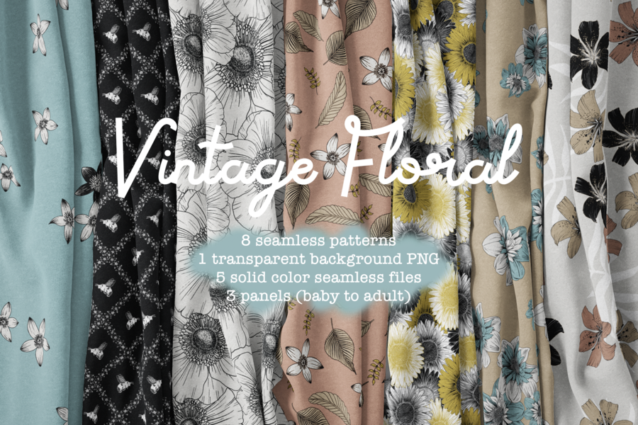 Vintage Floral Collection from Popologie  - 2-5 day turnaround - Order by 1/2 yard; Description of bases below