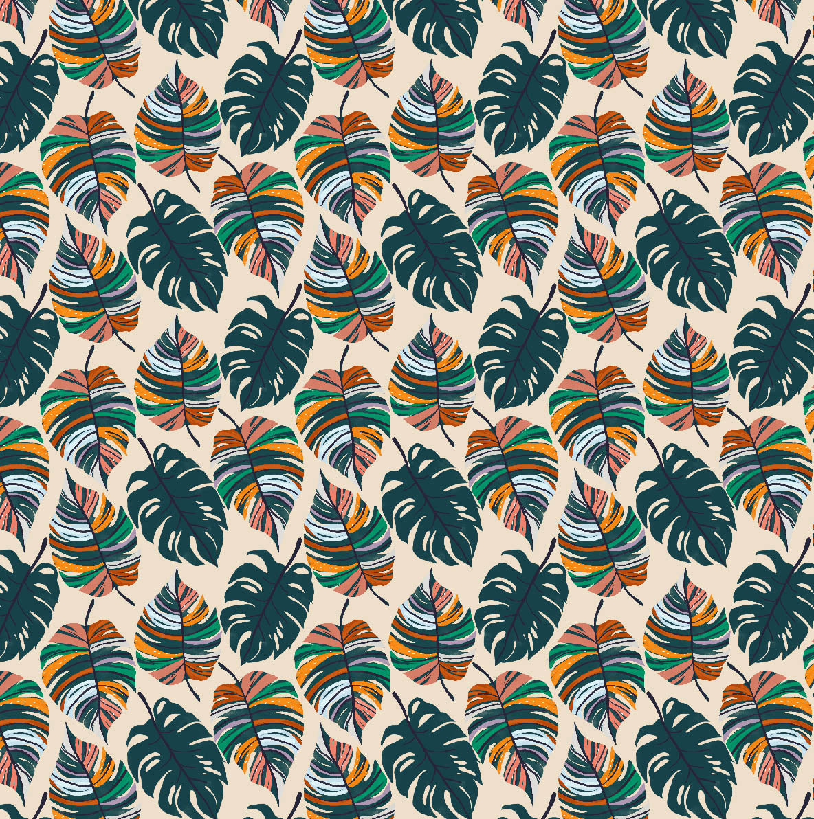 Summer Monstera Botanical by Samantha Marie - 2-5 day turnaround - Order by 1/2 yard; Description of bases below