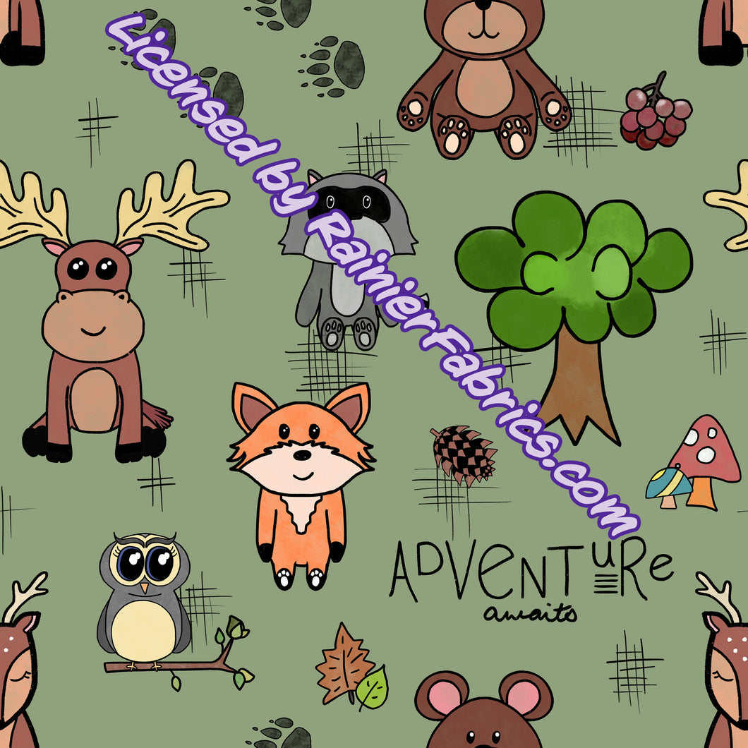 Camping and Nature/ Adventure, Woodland with Panel- 2-5 day turnaround - Order by 1/2 yard; Description of bases below
