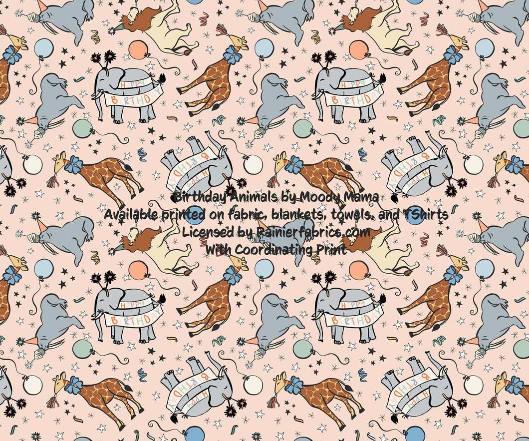 Birthday Animals Moody Mama  - 2-5 day turnaround - Order by 1/2 yard; Description of bases below