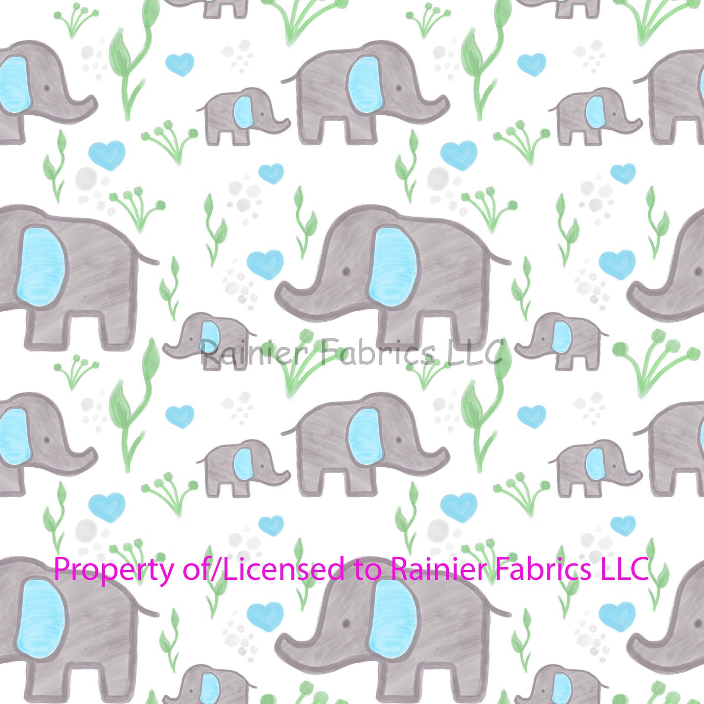 Elephants Pink and Blue - by Nina  - Order by half yard - See below for instructions on ordering and base fabrics