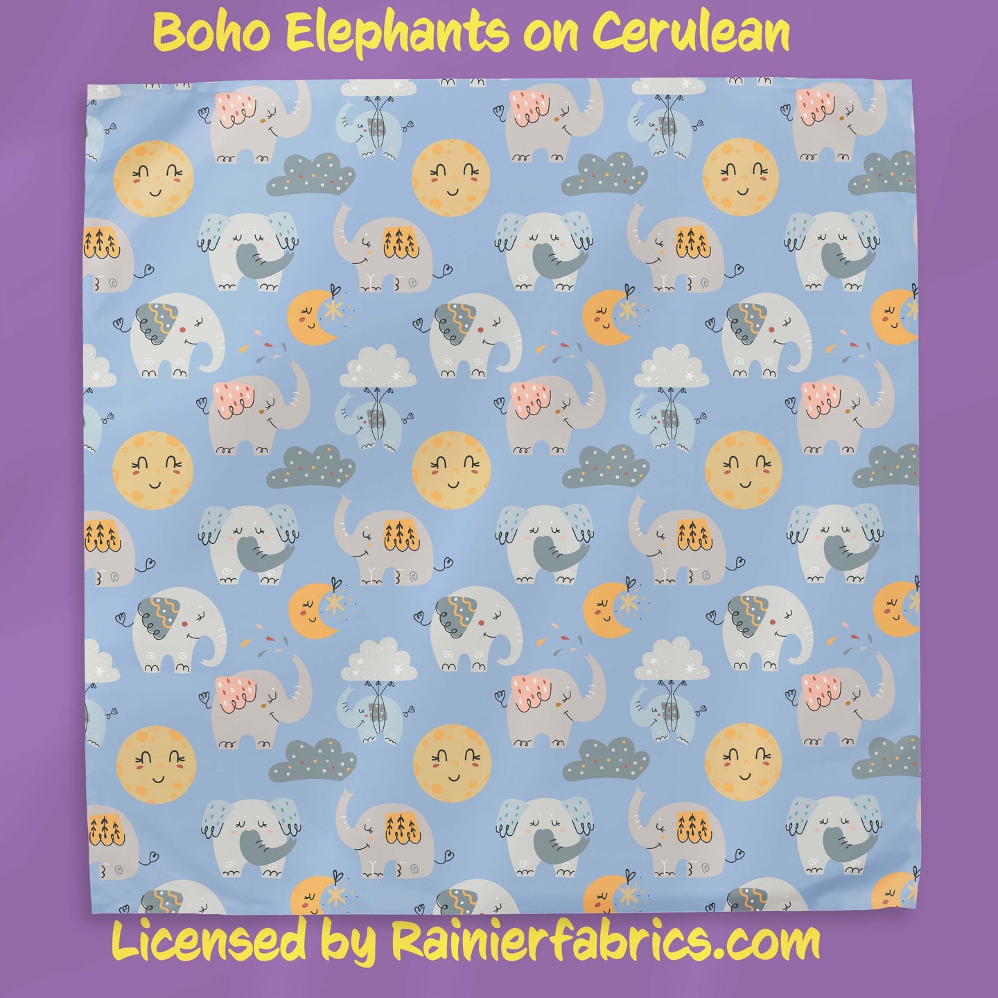 Boho Elephants with Background Options - 2-5 day turnaround - Order by 1/2 yard; Description of bases below