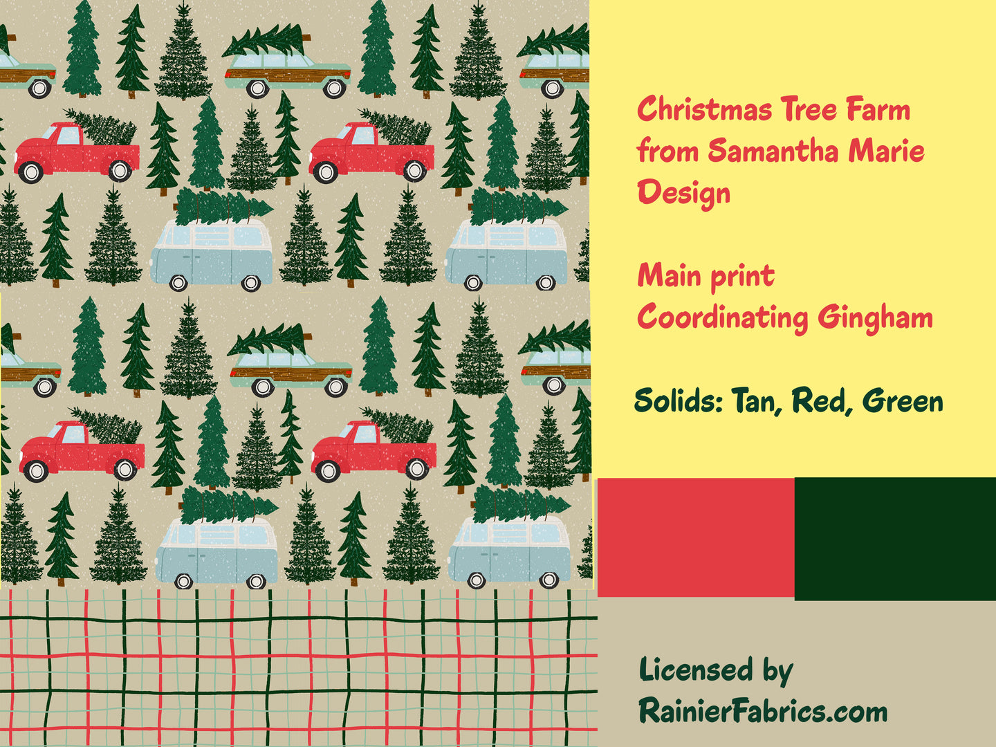 Christmas Tree Farm and Coordinating Gingham - art by Samantha Marie - 2-5 day turnaround - Order by 1/2 yard; Description of bases below