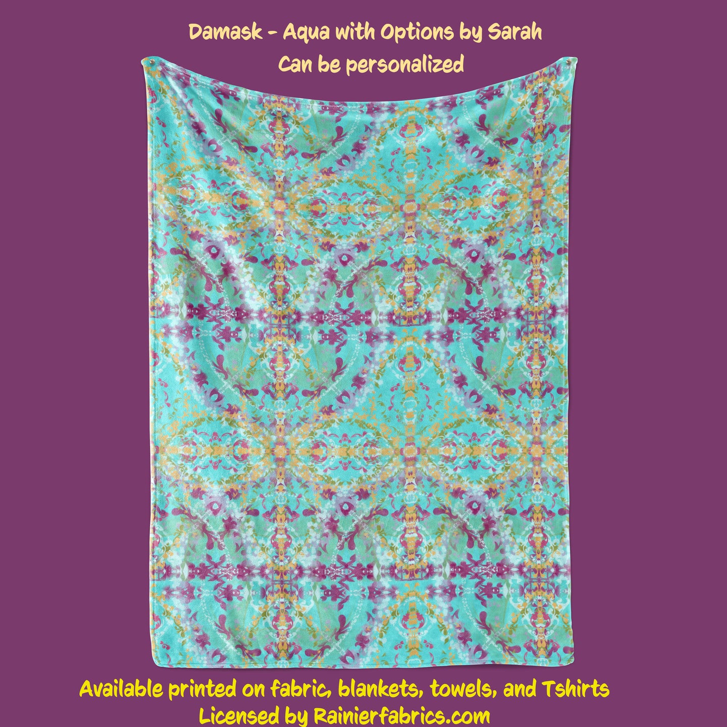 Damask in Aqua, Blue and Teal by Sarah - Blanket