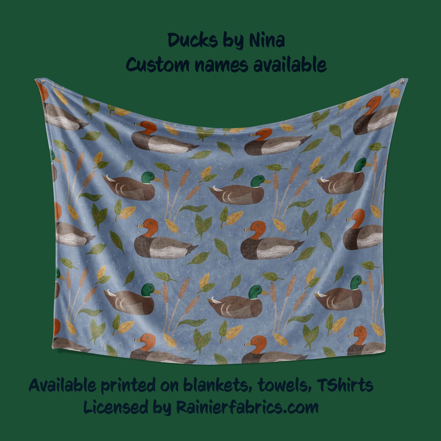 Mallard Ducks by Nina with color options - Blanket