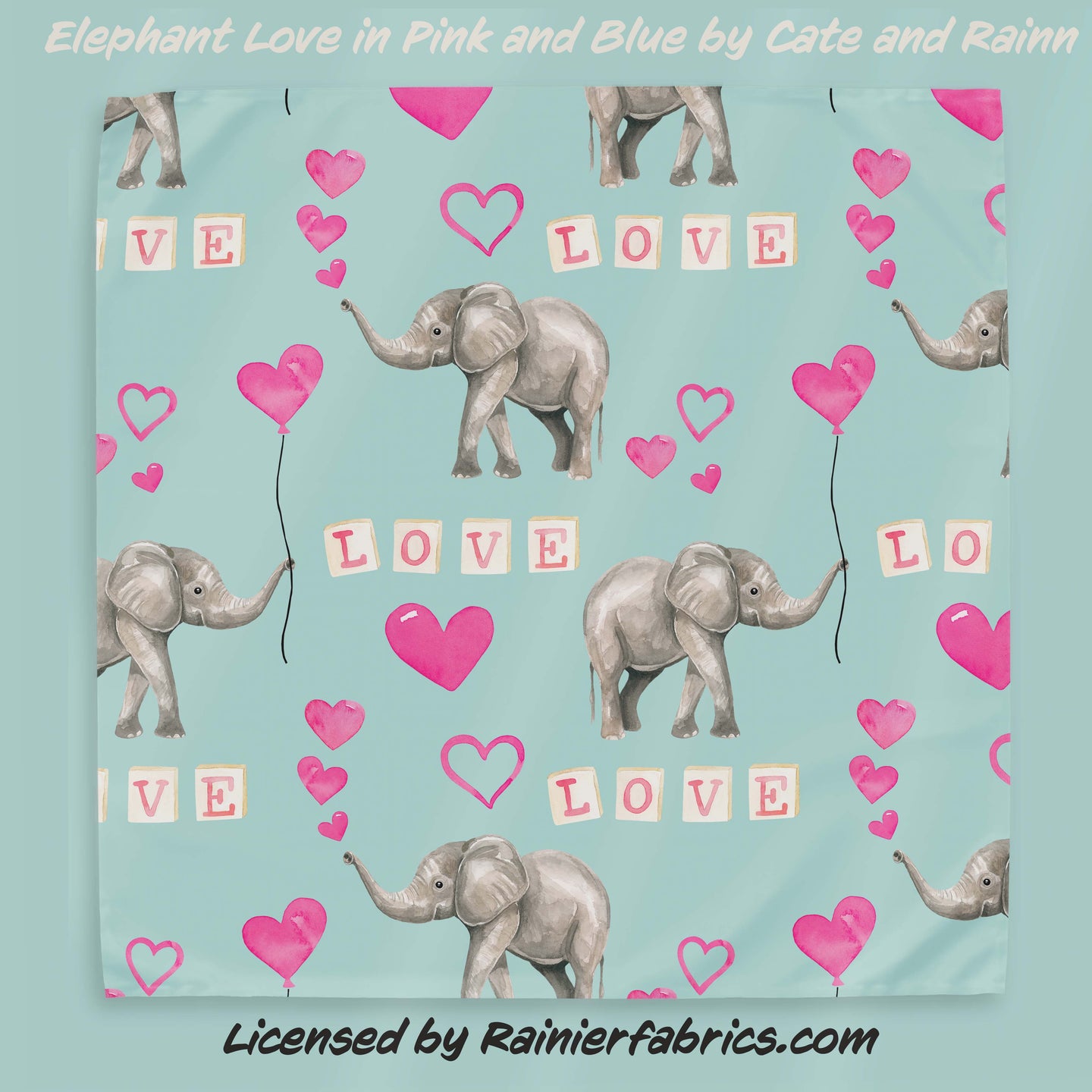 Elephant Love - part of Valentines Day Collection from Cate and Rainn - TAT 2-5 Days (Turn around time) - Order by 1/2 yard; Description of bases below