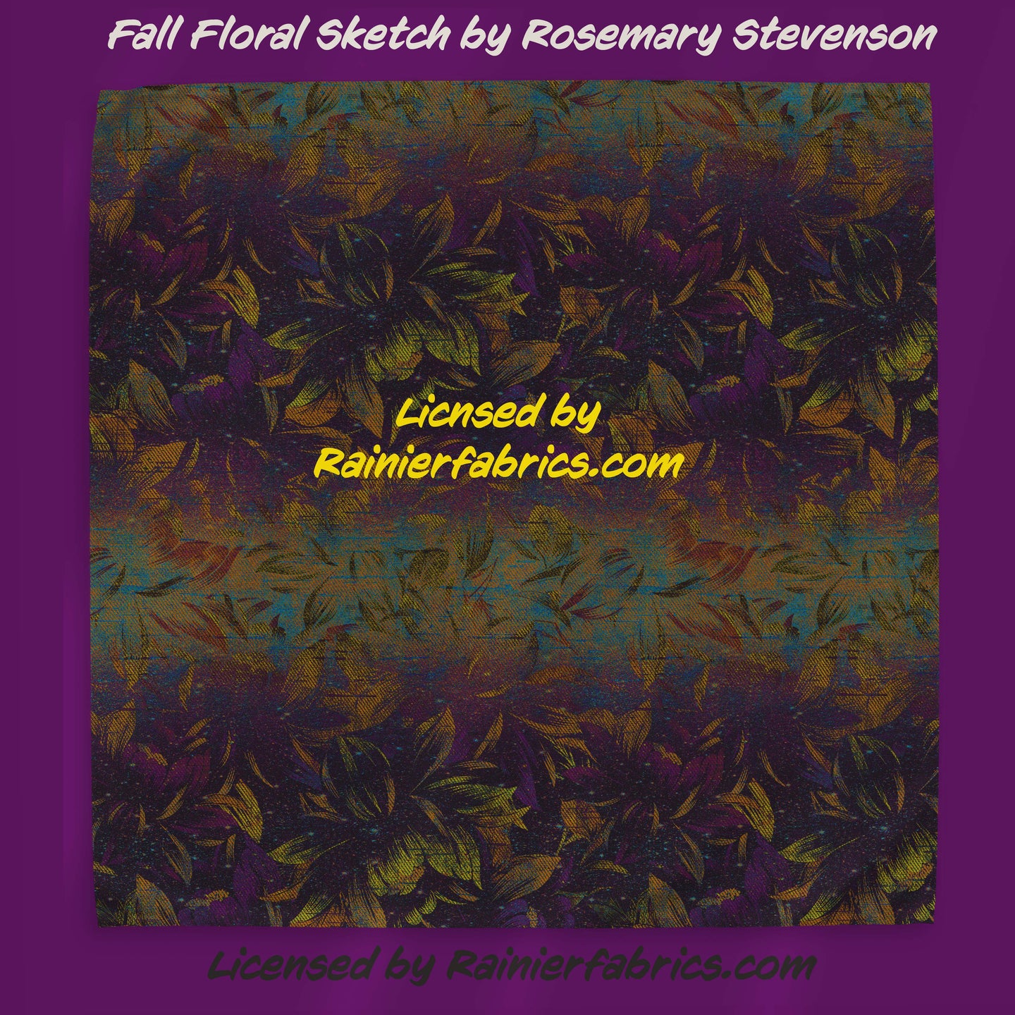 Fall Floral Sketch by Rosemary Stevenson - TAT 2-5 Days (Turn around time) - Order by 1/2 yard; Description of bases below