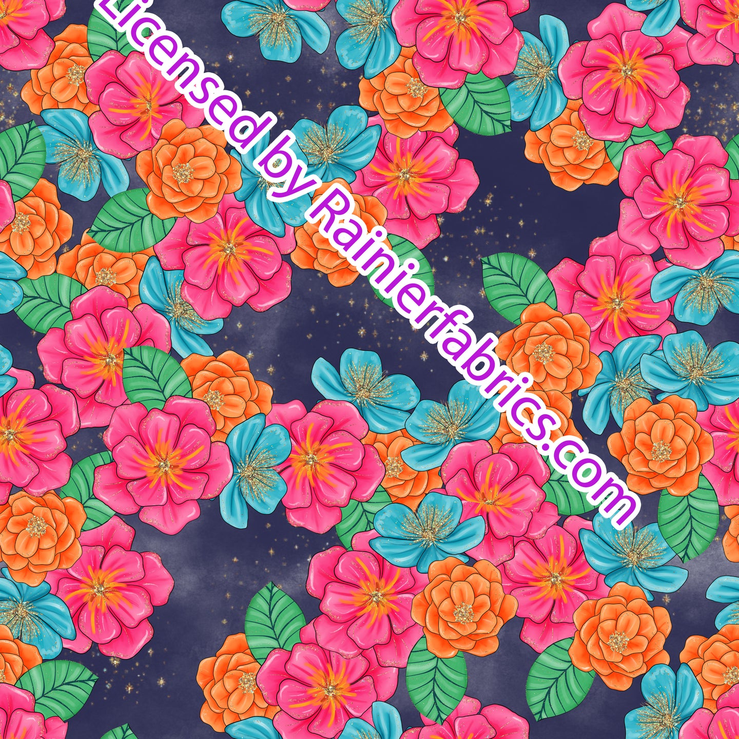 Floral pink and orange - Order by half yard -instructions below on base fabrics