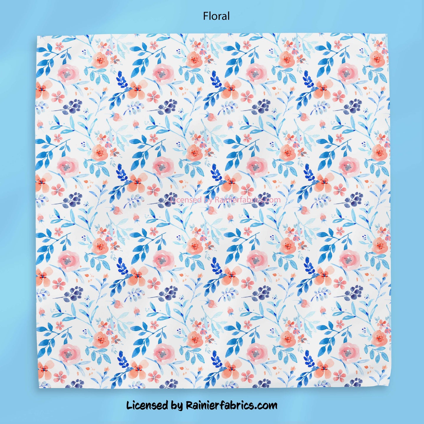 Flowers with blue leaves- 2-5 business days to ship - Order by 1/2 yard