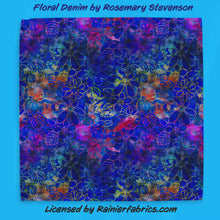 Load image into Gallery viewer, Colorful Dots and Floral Denim from Rosemary Stevenson - 2-5 day TAT - Order by 1/2 yard; Blankets and towels available too
