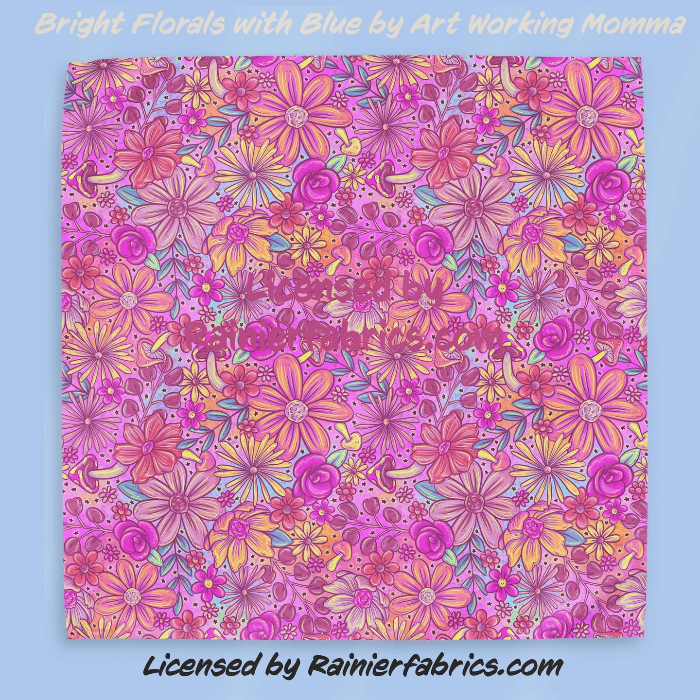 Bright Florals from Art Working Momma - with Blue - 2-5 business days to ship - Order by 1/2 yard