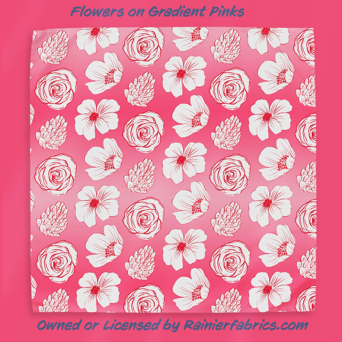 Flowers on Pinks - 2-5 day turnaround - Order by 1/2 yard; Description of bases below