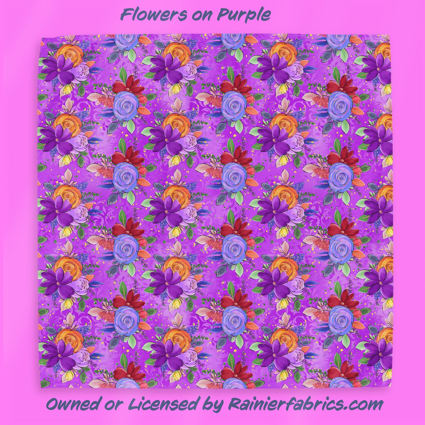 Flowers on Purple - 2-5 day turnaround - Order by 1/2 yard; Description of bases below